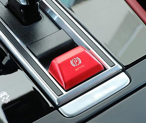 Miniatura 3 de iJDMTOY Cubierta decorativa de botón de liberación de freno de mano de aluminio rojo deportivo compatible con Porsche 2017 en adelante Panamera,