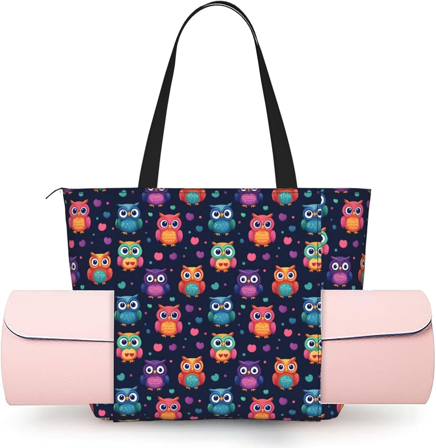 Cute Owl Colorful Print Yoga Mat Bag Tote Gym Bags For Women, Lightweight Pilates Shoulder Bag with Yoga Mat Carrier for Office Workout Travel Beach