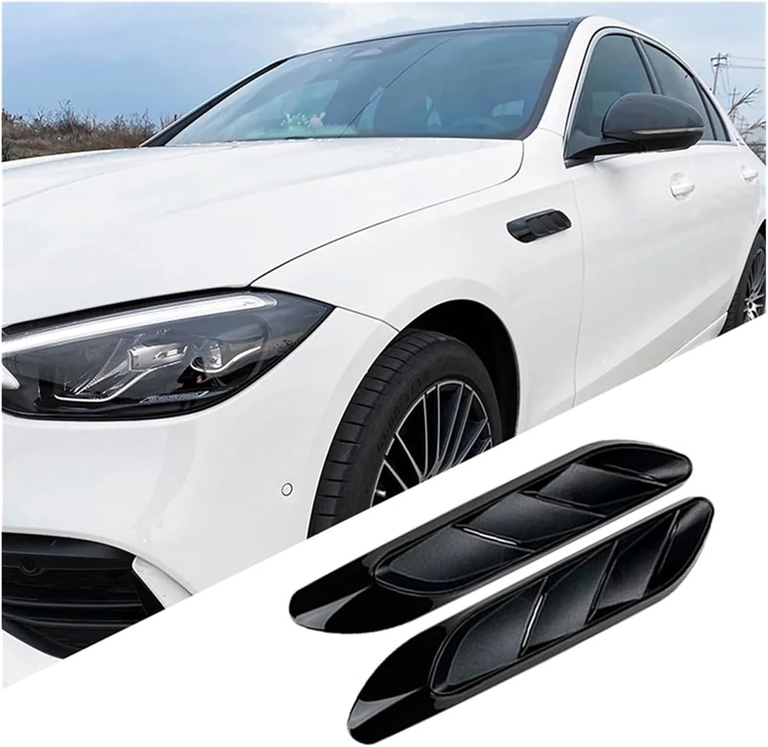 Car Side Air Vent Cover Trim Mudguard Sticker Compatible C-Class W206 2022+ C200 C260 / C63 Bright Black