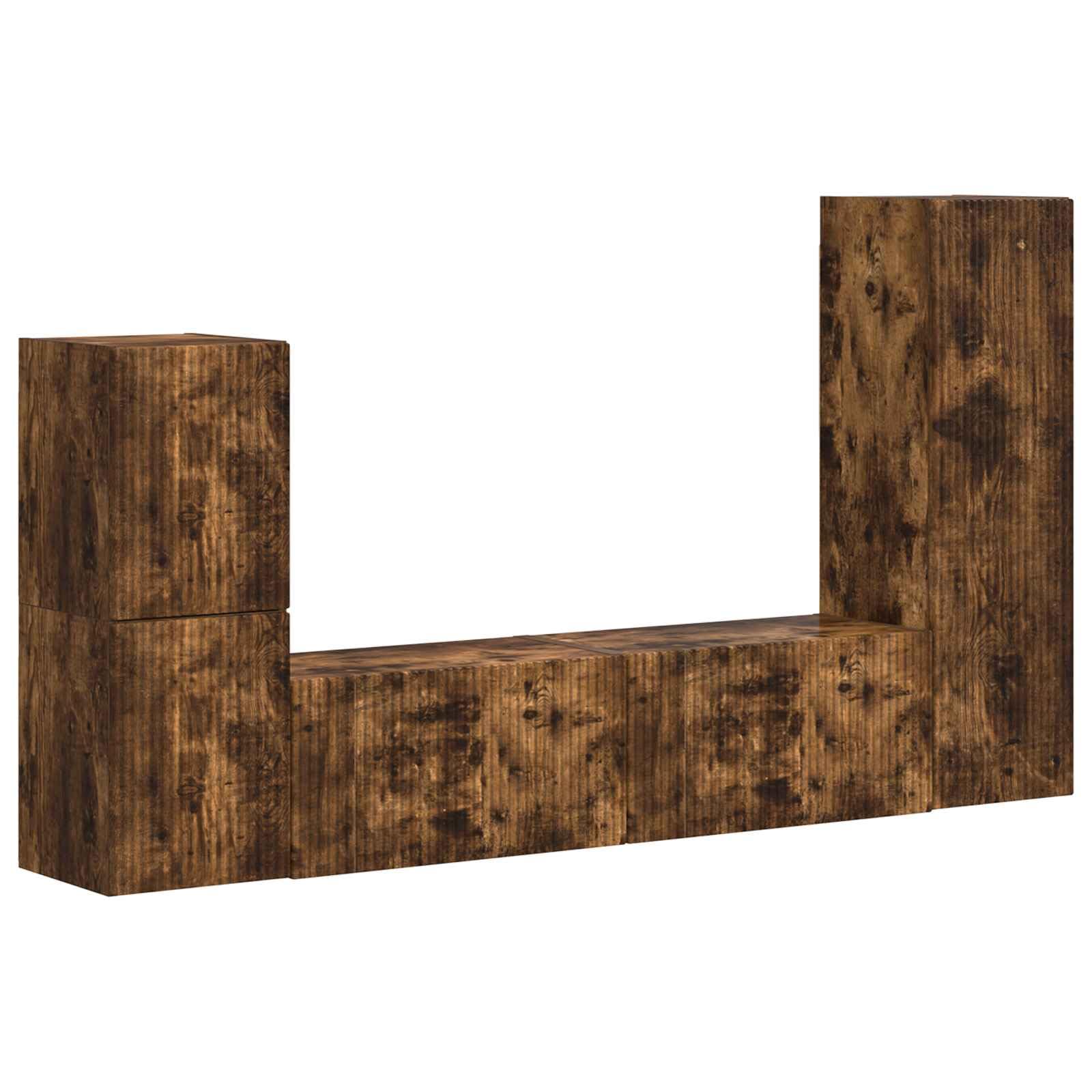 TV-Schrankset 4-teilig, Geräucherte Eiche Holzwerkstoff, Modernes Media-Center für Wohnzimmer, Wandmontage, Viel Stauraum