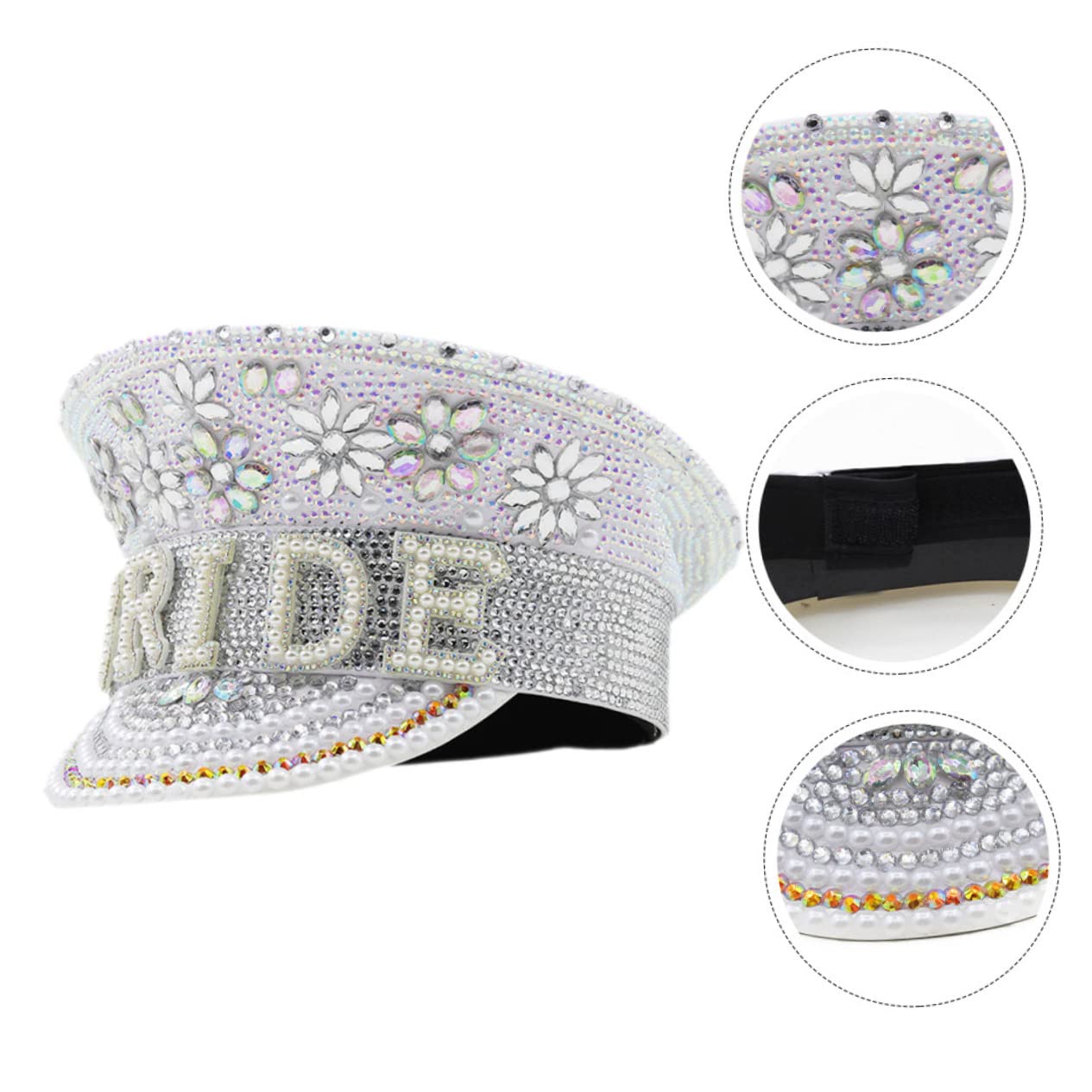 CHILDWEET Sombrero de Novia Blanco Gemas, Cuero para Bodas y Fiestas