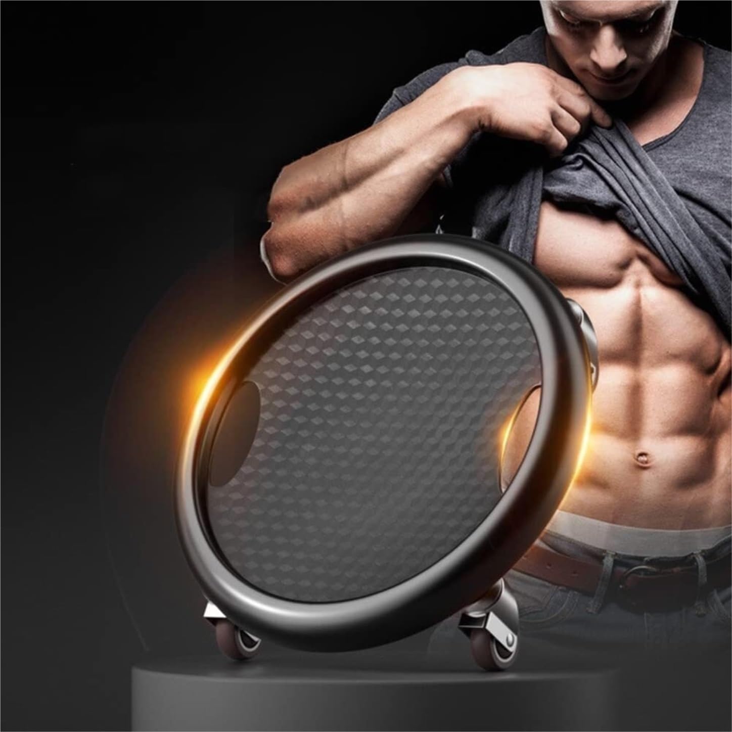 wałek do mięśni brzucha, 4-kołowy przesuwny talerz do ćwiczenia mięśni brzucha, wielofunkcyjny system ćwiczeń ciała, rolka fitness, wyciszenie koła(Grün)