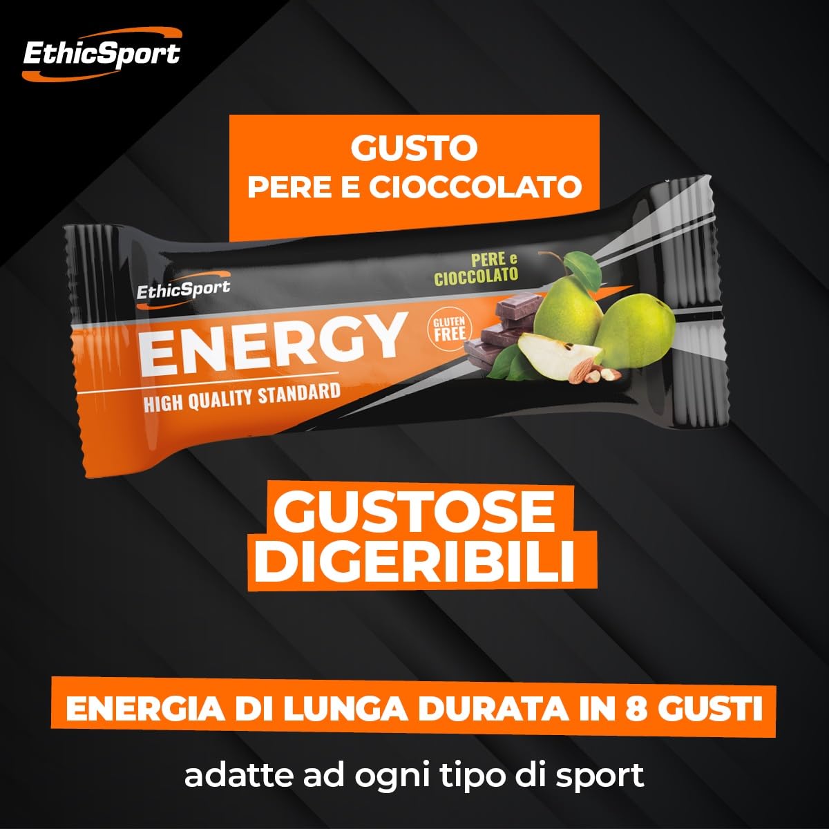 EthicSport - Barretta energetica - Confezione da 25 x 35 g - Gusto: Pera - Cioccolato - Fornisce energia velocemente e per lungo tempo