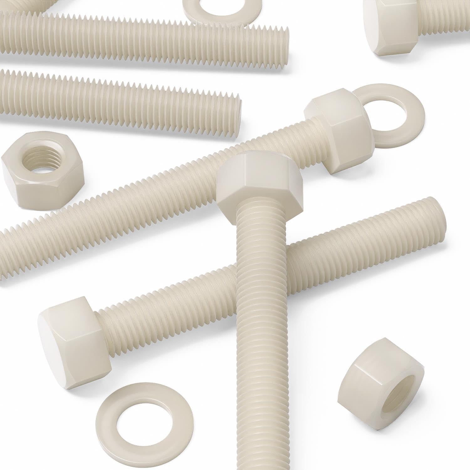 5X Natural Nylon PA66 Hex Head Plastic Bolts, Nuts & Washers, M20 x 150 mm