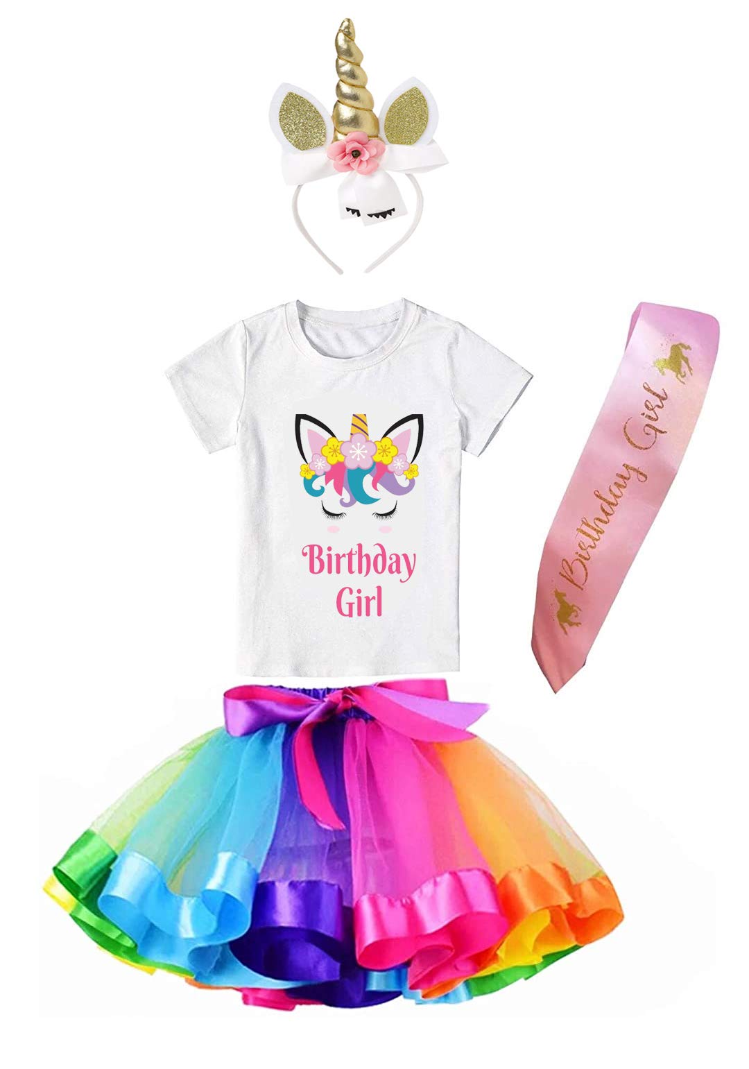FancyDressWale Unicorn Brthday Princess Costume Set- Tutu Multicolor Skirt,Headband, T-Shirt and Sash (B089DXPSGG) Amazon Price History, Amazon Price Tracker