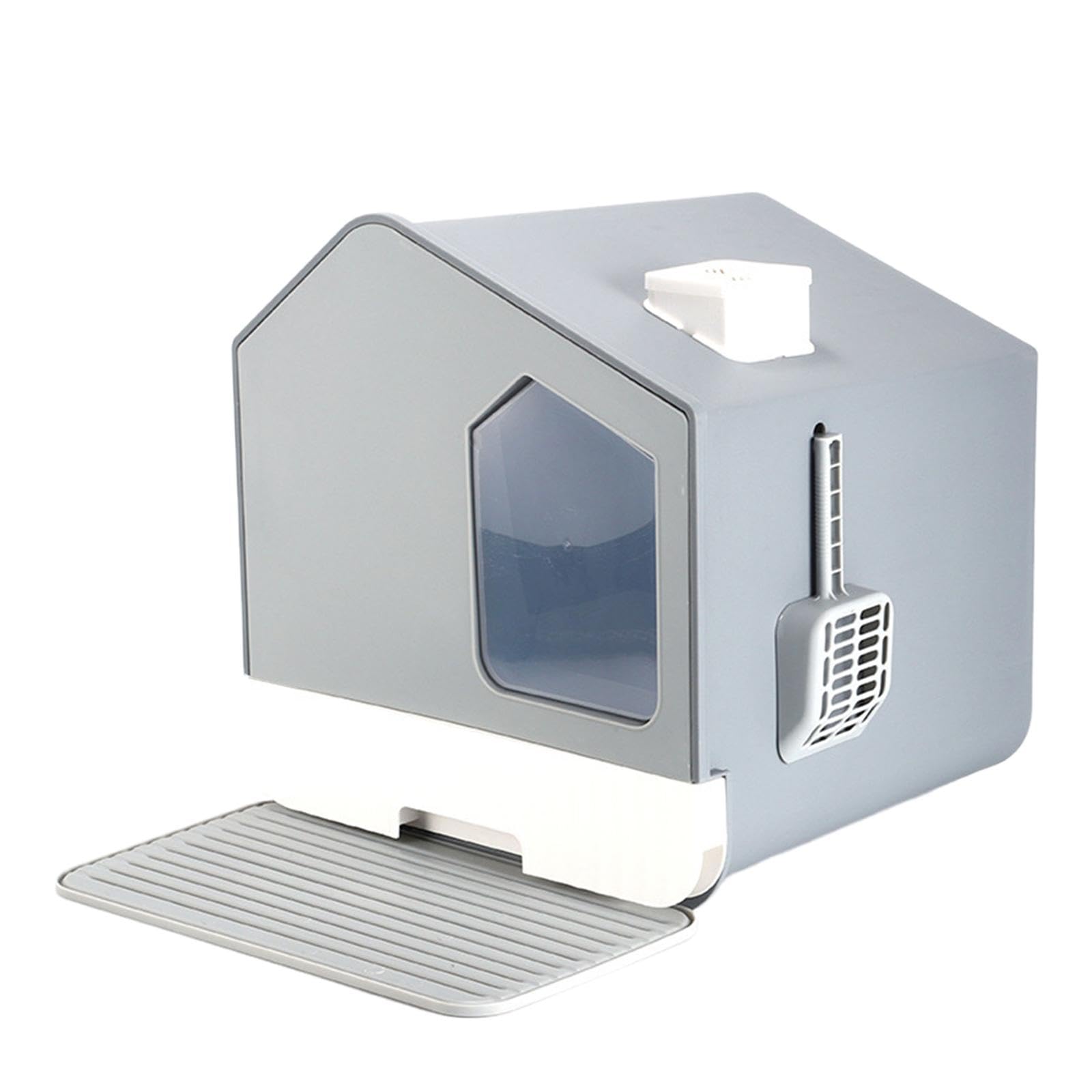 Arenero para Gatos, Casa de Arena para Gatos de Interior, Suministros para Mascotas, Bandeja de Arena Cerrada para Gatos, Inodoro Par, Gris