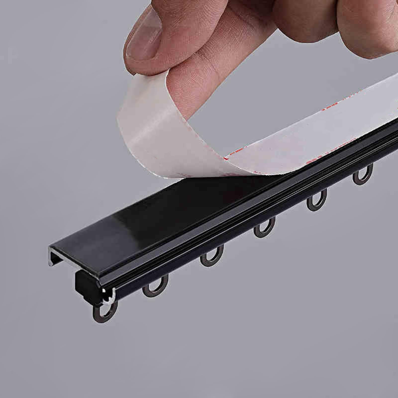Support de tringle à rideau auto-adhésif ultra fin en aluminium sans perçage, noir, 4,10 m – Installation facile, soutien solide, parfait pour la décoration de la maison