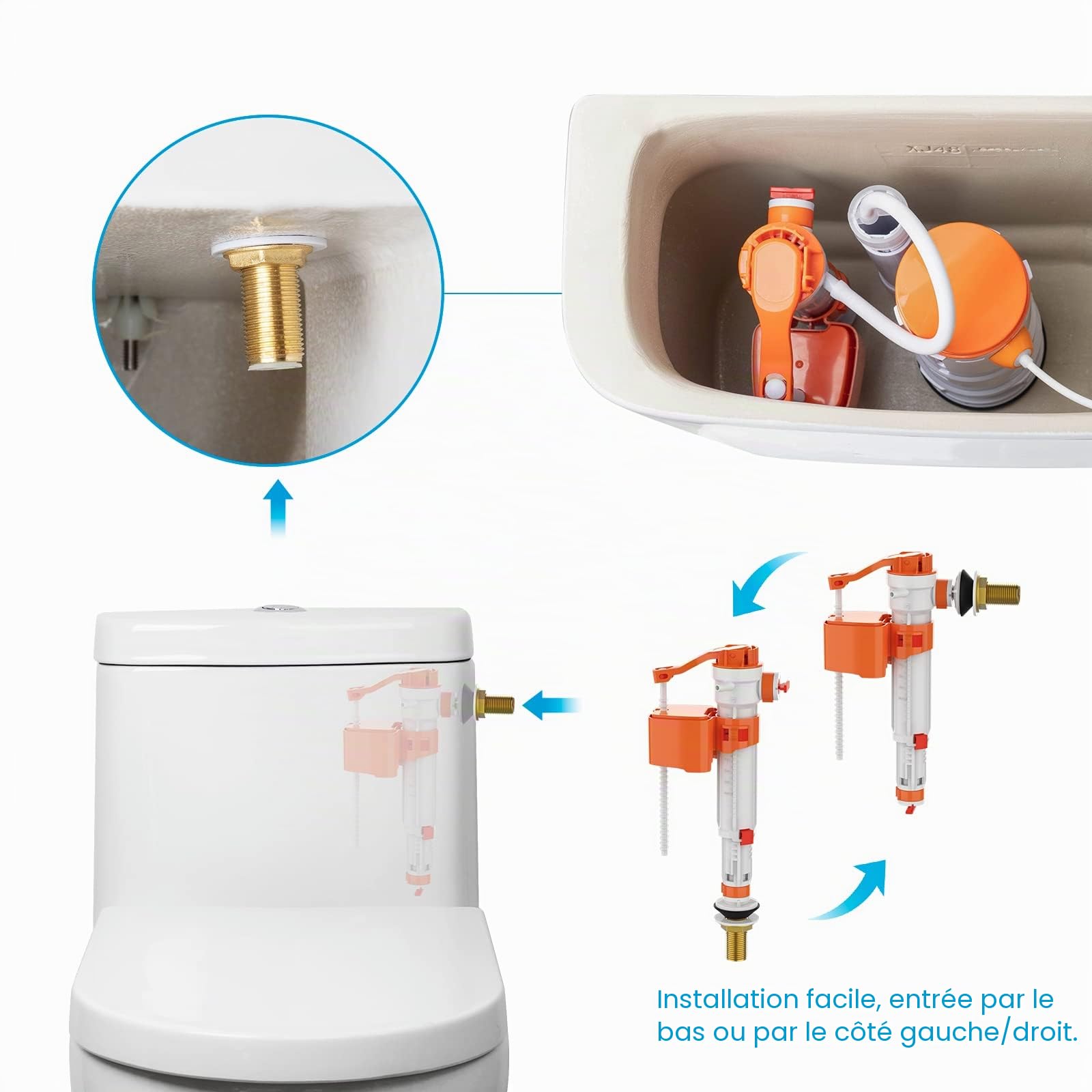 Ibergrif M20521 G3/8 pouce Flotteur Chasse d'eau WC Mécanisme Entrée d'eau Bas/Côté