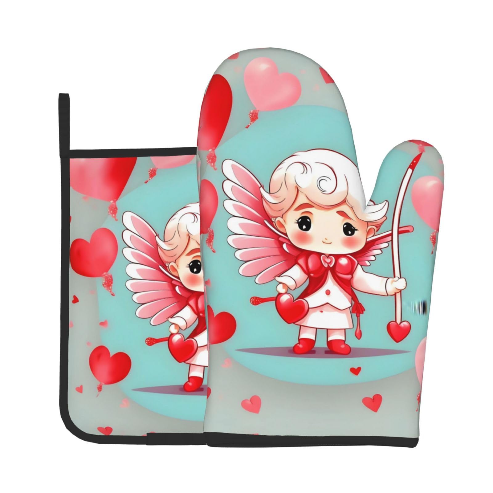 Oven Mitts and Potholders Set of 2 for Kitchen Baking Cooking GrayCute Loving boy Thick and Durable