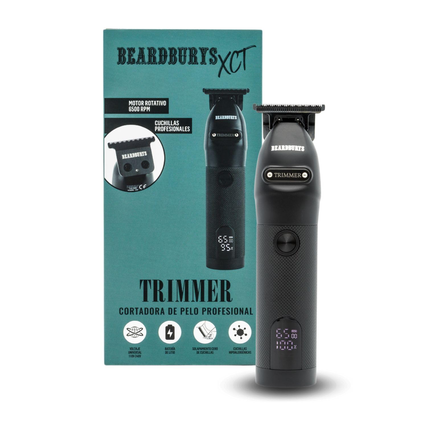 Beardburys XCT Trimmer | Recortadora de Barba y Pelo, Detailer Profesional Inalámbrica, Cuchillas DLC en T, Precisión y Durabilidad, 3 Peines-Guía - 175gr