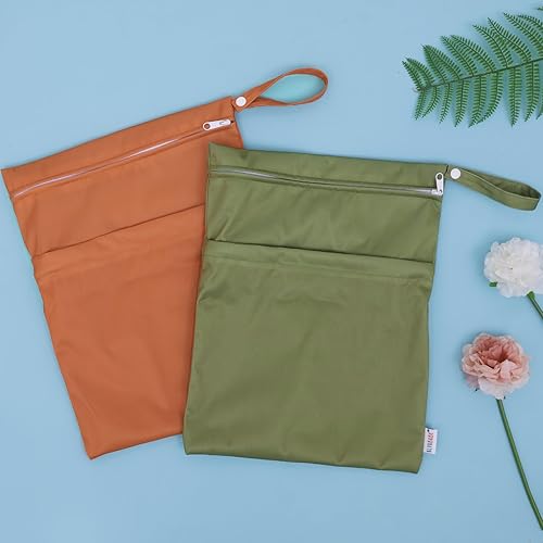 Miniatura 51 de ALVABABY 2 bolsas de pañales de tela para ropa húmeda, reutilizables con dos bolsillos con cremallera, para viajes, playa, piscina, guardería, 01