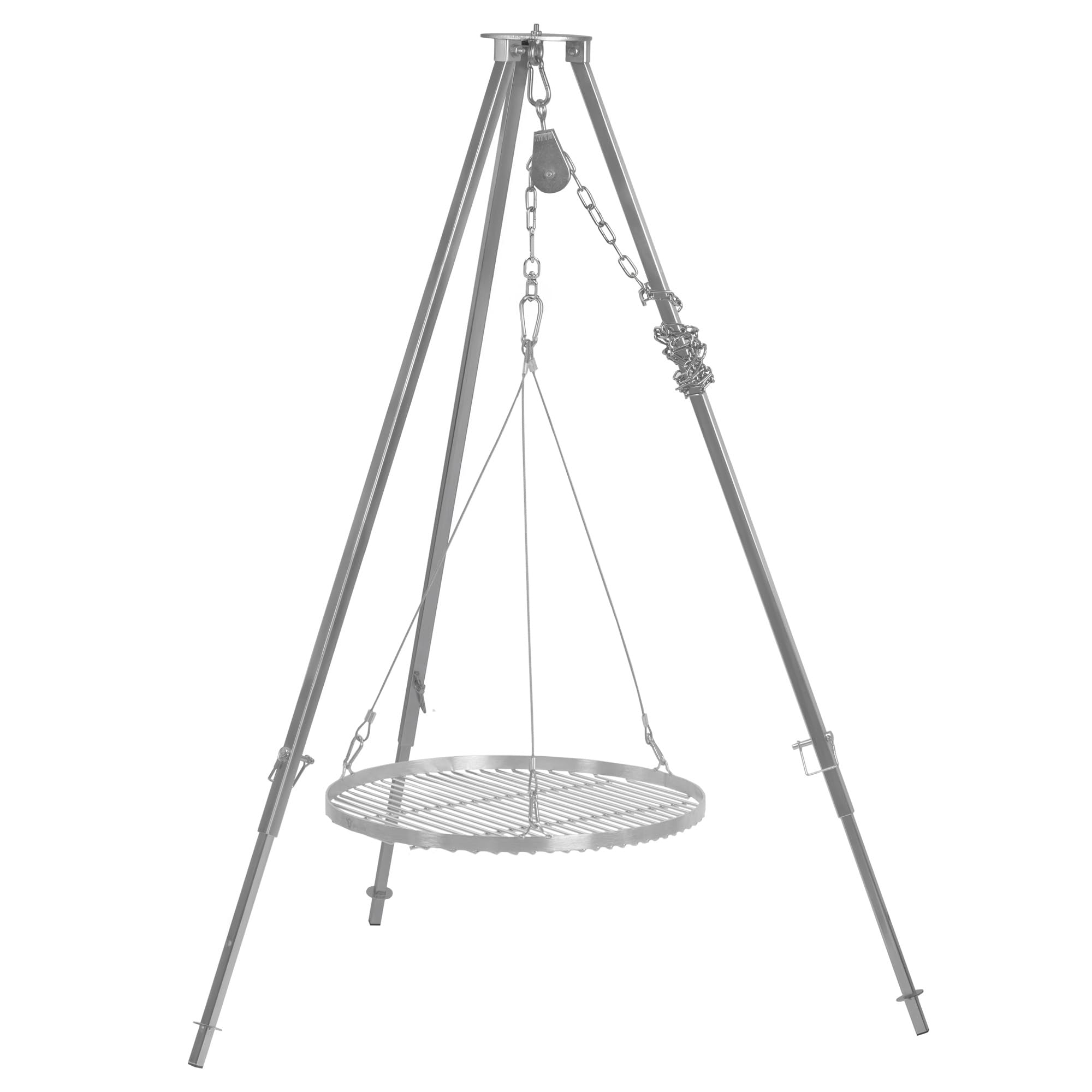 BBQ-Toro Griglia a tre zampe con diametro di 50 cm | 112-178 cm | Treppiede per barbecue girevole | Struttura in ferro a tre zampe | Supporto per barbecue con griglia | Barbecue sospeso, griglia a tre