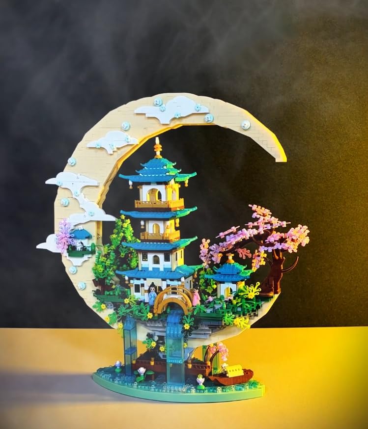 Chinese Moon Palace Micro Building Blocks Set（4288 PCS），Cherry Blossom Bonsai Tree Building Set for Adults Teens，Mini Japanese Sakura Tree House Architecture Model Bricks, Creative Gift