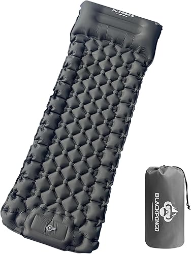 Colchoneta de dormir para camping, ultraligera con almohada, bomba de pie integrada, almohadillas inflables compactas para acampar, mochileros,