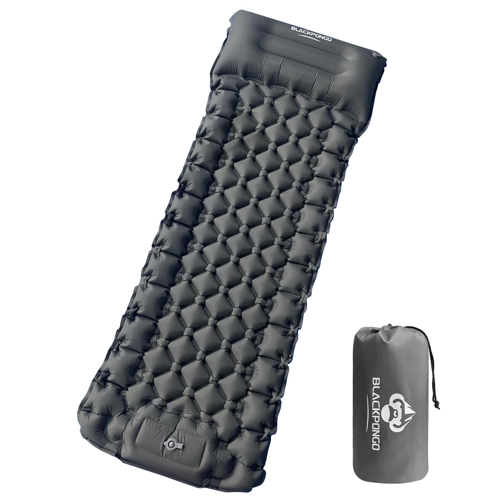 Camping Sleeping Pad, Ultralight Camping Mat with Pillow Built-in Foot Pump Inflatable Sleeping Pads Compact for Camping Backpacking Hiking Traveling Tent (Grey, Single)