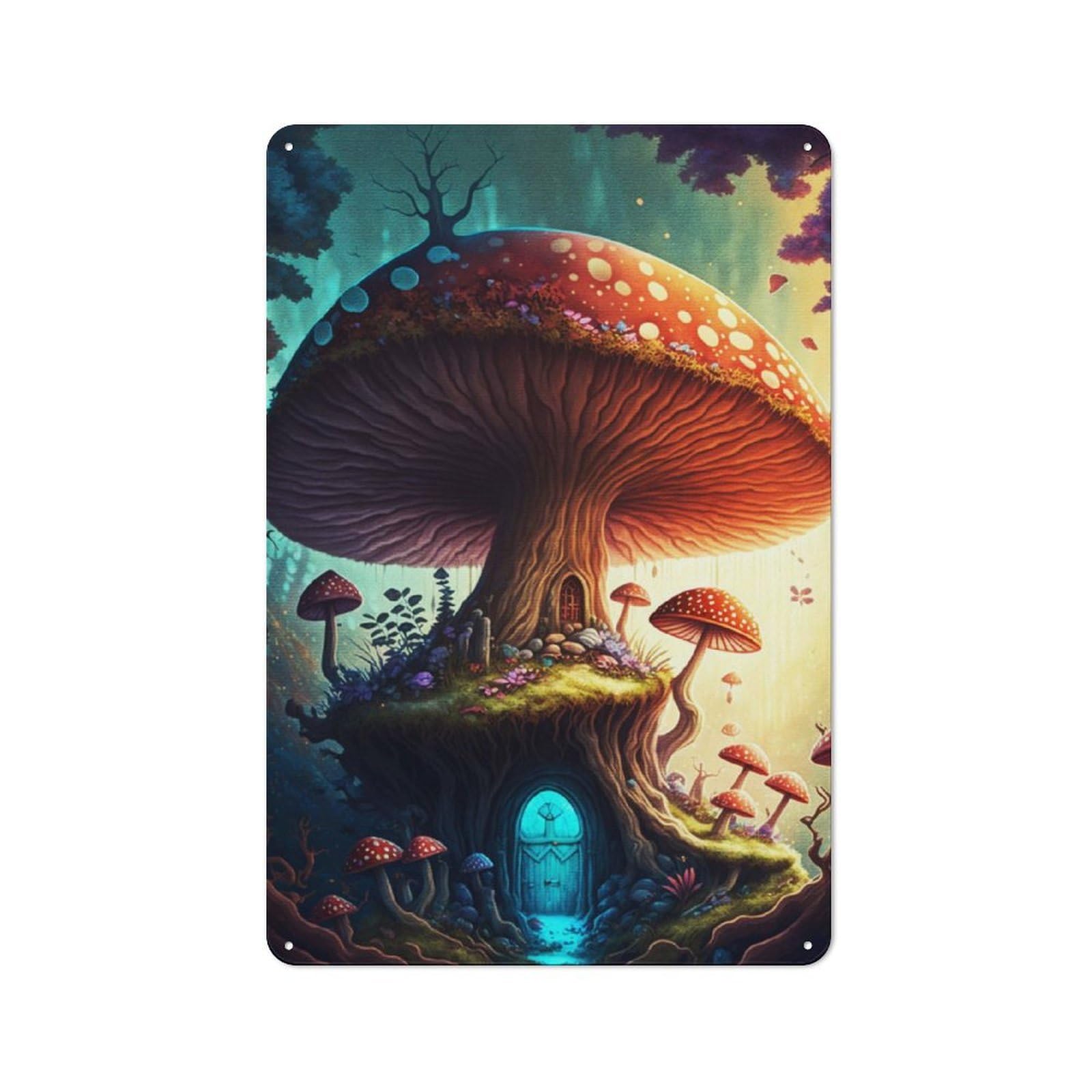 Junmoney Mushroom Home Retro Metal Wall Sign 30X20cm For Guest Room Or Hallway, New-Space Wall Decor For Home Decor Collectors
