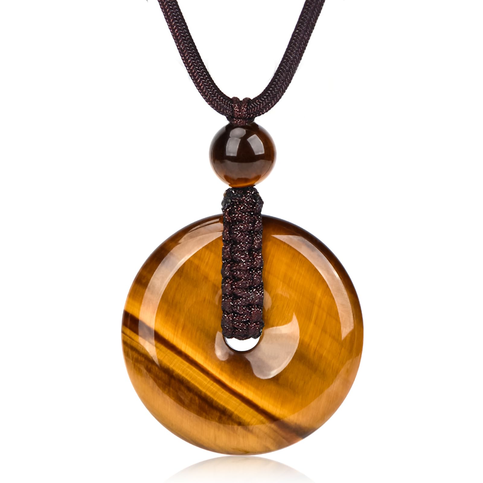 Mens Stone Pendant Tiger Eye Chakra Healing Pendant Necklace, Adjustable 27.5 inch