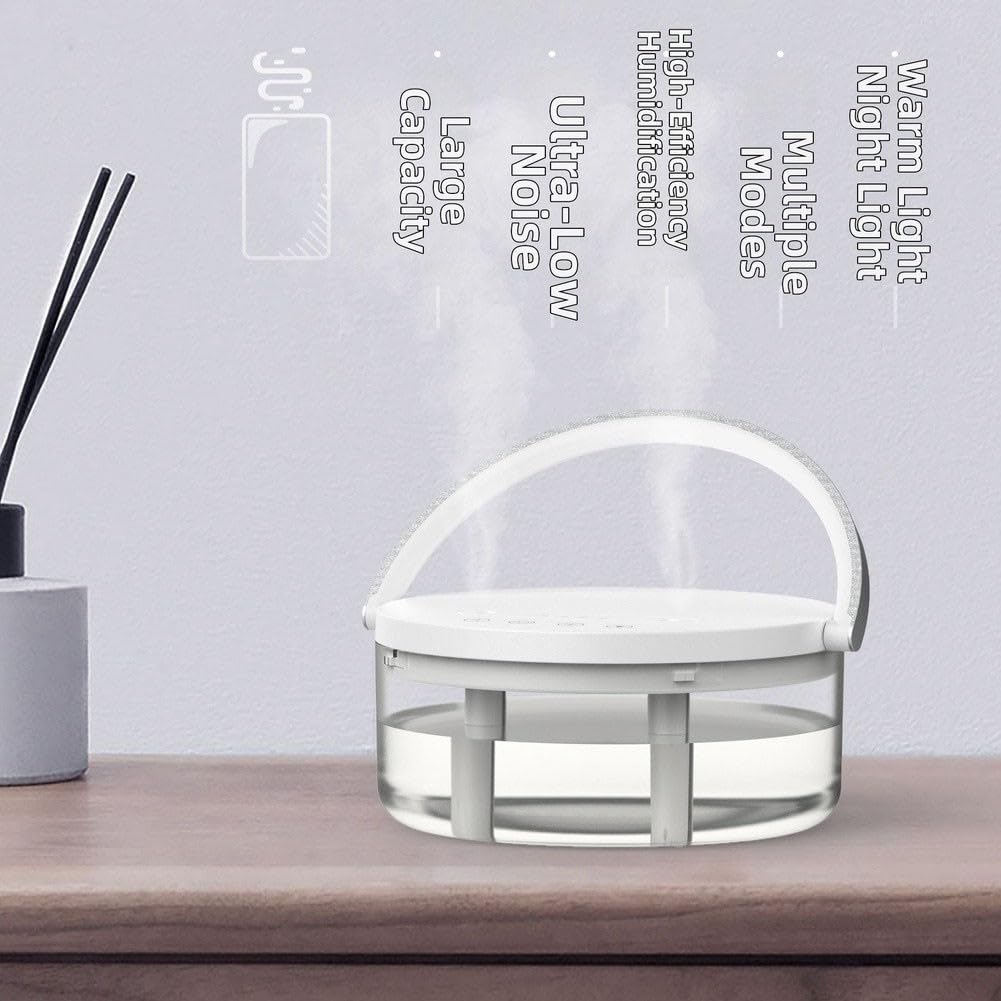 Umidificatore per camera da letto con luce notturna a 7 colori, nebbia a doppio spruzzo ultra silenziosa, funzionamento 20 ore, facile da riempire dall'alto per la scuola materna (A)