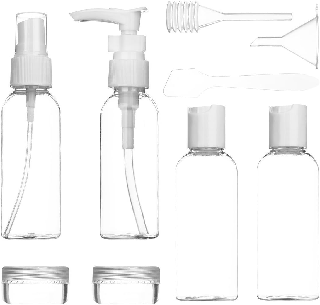 Travel Bottles Set 10 Pcs Air Travel Size Bottle, Plastic Travel Bottles and Jars Toiletries Liquid Containers for Cosmetic Make-up (Clear) - Airport Liquids Bag Included
