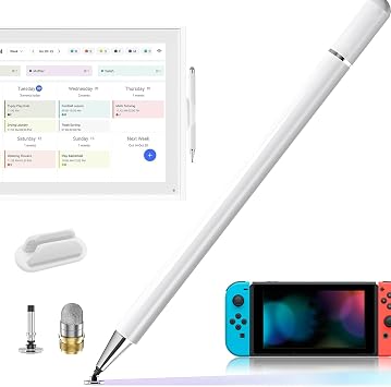 Stylus Pen and Mount Compatible with Nintendo Switch/Skylight 15/27 inch Calendar/iPhone/iPad/Android Tablet/Smartphone| Dual Tip with Mesh and Disc Tips | Magnetic Suction Pen Cap