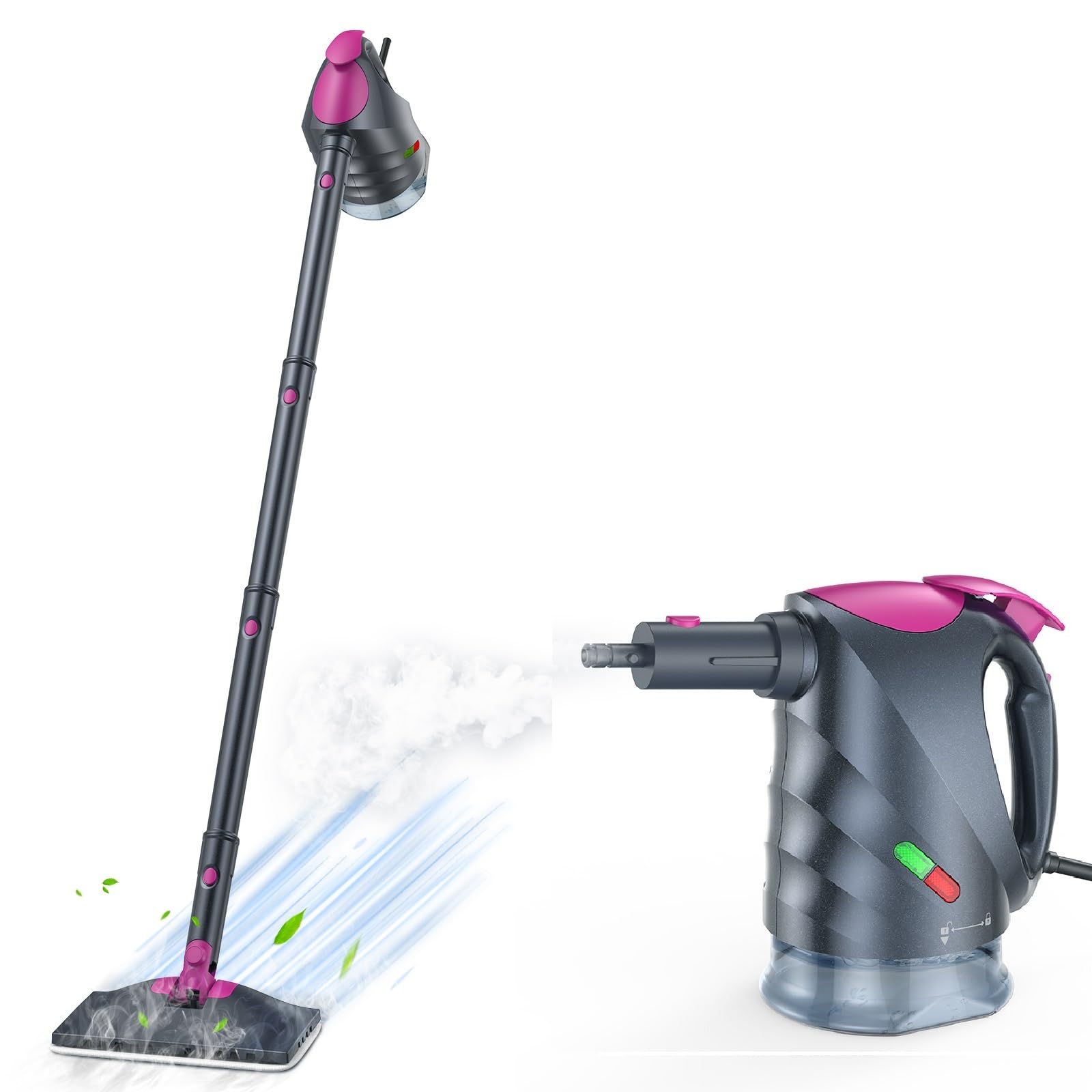 View 1 of 10-in-1 Steam Cleaner, Steam Mop with Detachable Handheld Steamer, 320ml Water Tank, 10s Fast Heating, Portable Steamer for Cleaning Floor, Tiles, Kitchen, Window, BBQ Grill, Car, Gray