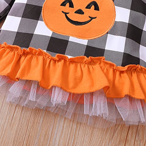 1-6T Toddler Girl Halloween Clothes Set Plaid Pumpkin T-Shirts Tees Pullover Shirts Tops+Flare Pants Outfit Set4