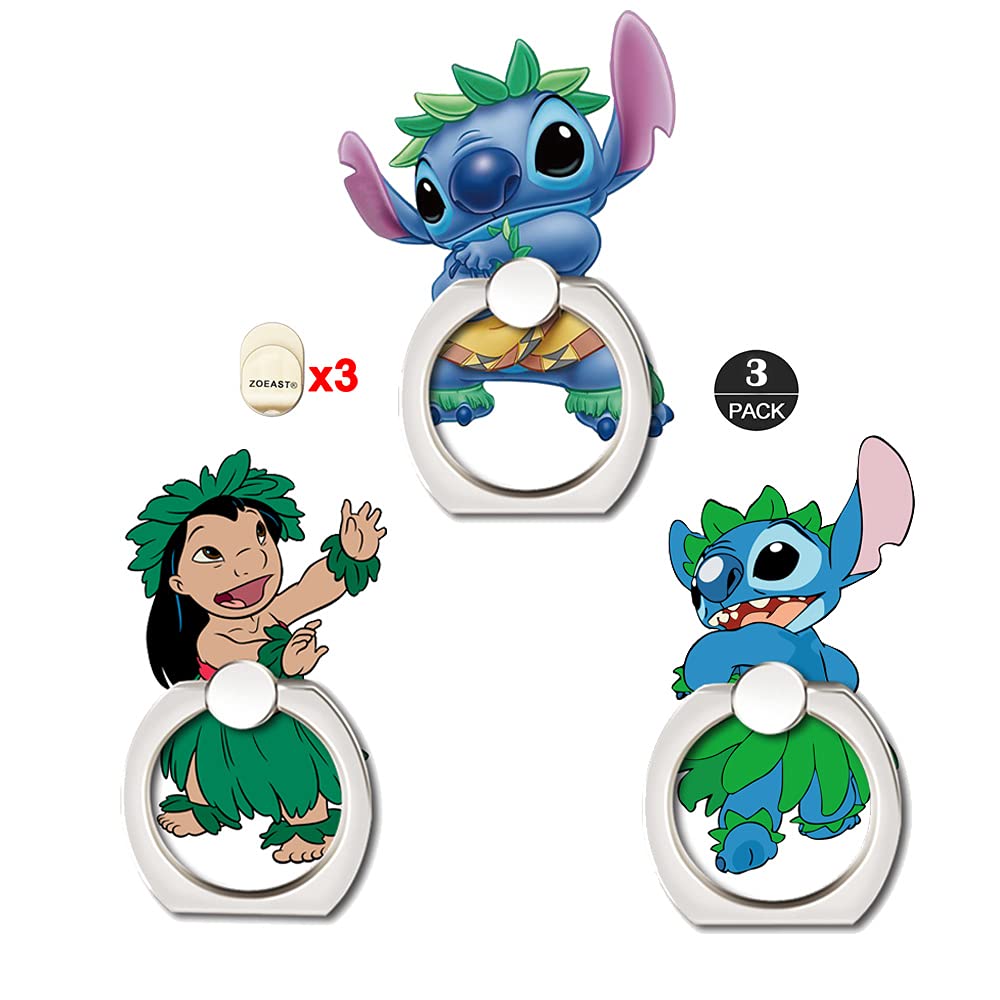 ZOEAST(TM) 3 Pack Green Hula Island Phone Ring Grip Universal 360° Adjustable Holder Car Desk Hook Stand Stent Mount Kickstand Compatible with iPhone15 14 13 12 Samsung iPad Tablet (3pcs Dance Stitch)