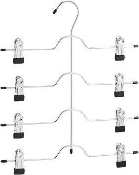 Bartnelli 4 Tiered Metal Space-Saving Hangers for Skirts, Pants, Jeans and Trousers Slim Space Saver Cascading Hanger - Pack of 3 - Chrome