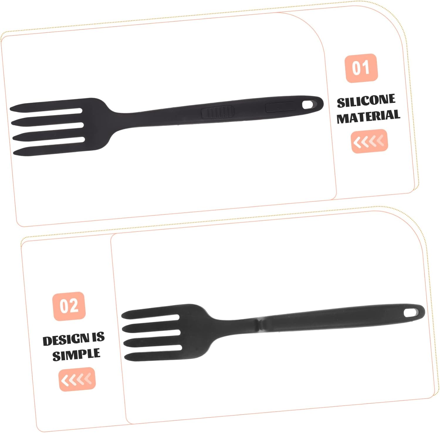 Silicone Pasta Fork for Cooking and Serving, Large Black Kitchen Tool