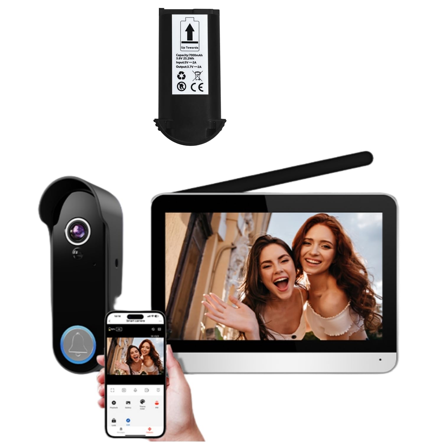 XPJ Sonnette Visiophone sans Fil avec Moniteur & Batterie Remplaçable