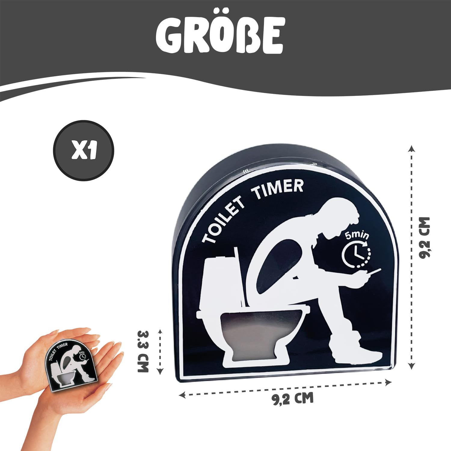 Toiletten-Sanduhr Timer 5 Minuten – Lustiges Geschenk & Deko Fürs Badezimmer, Schwarz/Weiß
