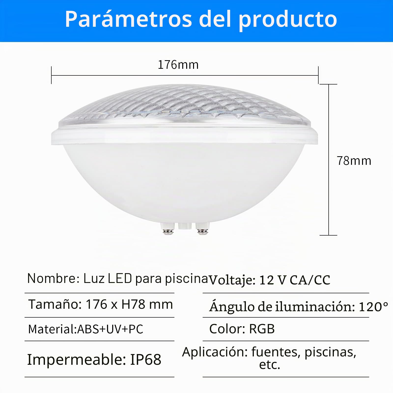 COOLWEST 54w iluminación de piscina led, luz submarina RGB iluminación de estanque LED multicolor, PC impermeable 12v AC/dc, con control remoto, adecuado para acuarios, piscinas o Spa