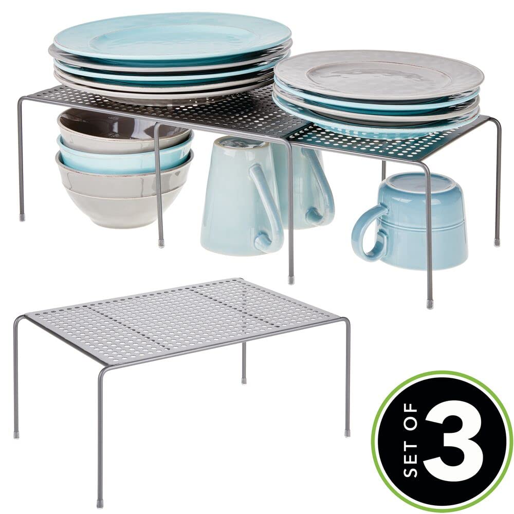 mDesign étagère de Cuisine (Lot de 3) – égouttoir Pratique en métal pour Plus d’Espace de Rangement – étagère Cuisine télescopique rétractable – Gris
