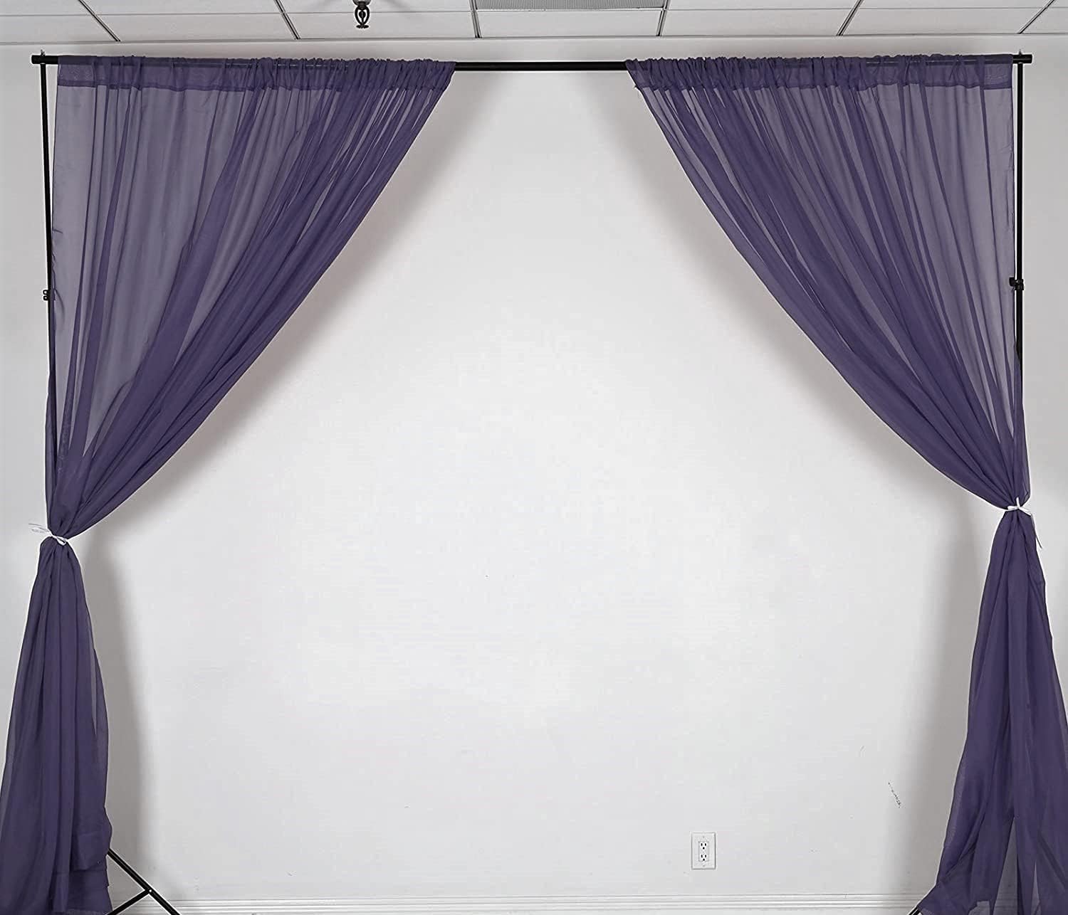 Fire Retardant Resistant, Sheer Voile Chiffon Fabric Draping Panels | Voile Fabric - 120" Wide | Use for Backdrop Curtain (2 Panels 5 Feet Wide x 10 Feet Long, Eggplant)