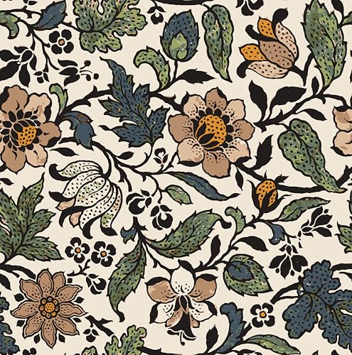 VaryPaper Self Adhesive Vintage Floral Wallpaper 44.5cmx200cm Removable Beige Contact Paper Sticky Back Plastic Flower Lining Paper for Wall Stick on Wallpaper for Living Room Bedroom Furniture Wrap