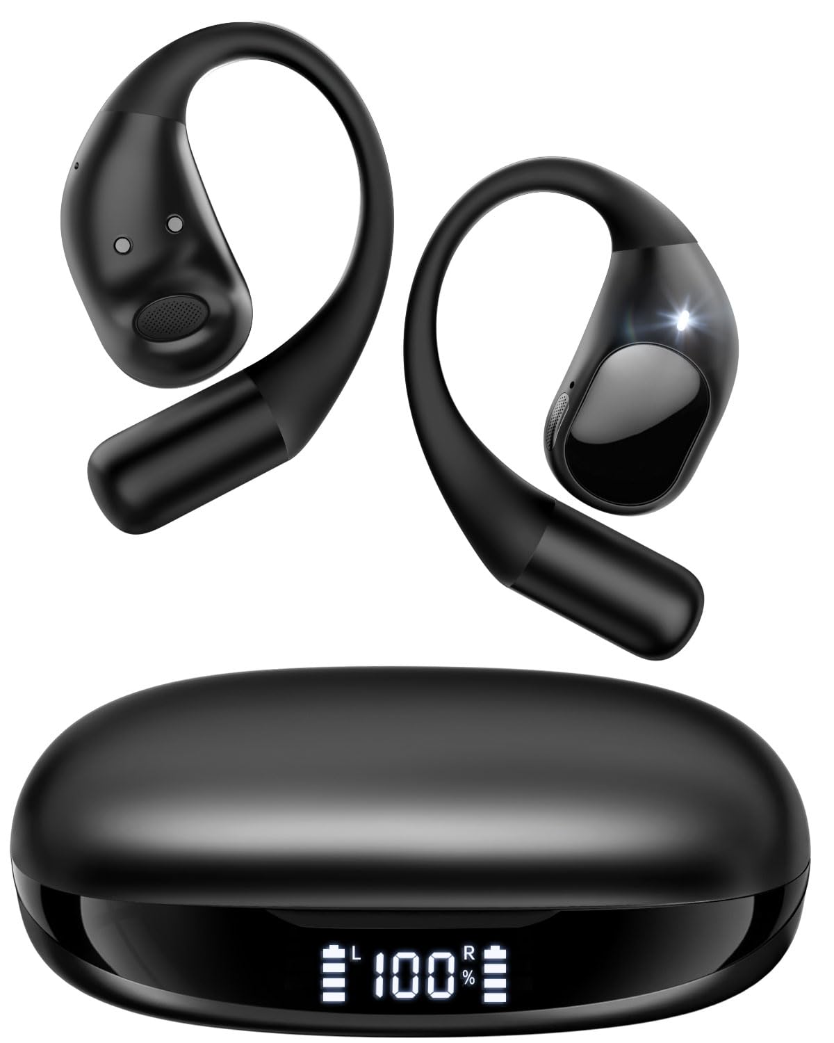 Garlo Open Ear Headphones, Wireless Earbuds Bluetooth 5.4 Over the Ear Buds with Earhooks, Sports Earphones for Running, 40H LED Display, Noise Cancellation Mic Calls, Waterproof Earbuds, Deep Bass