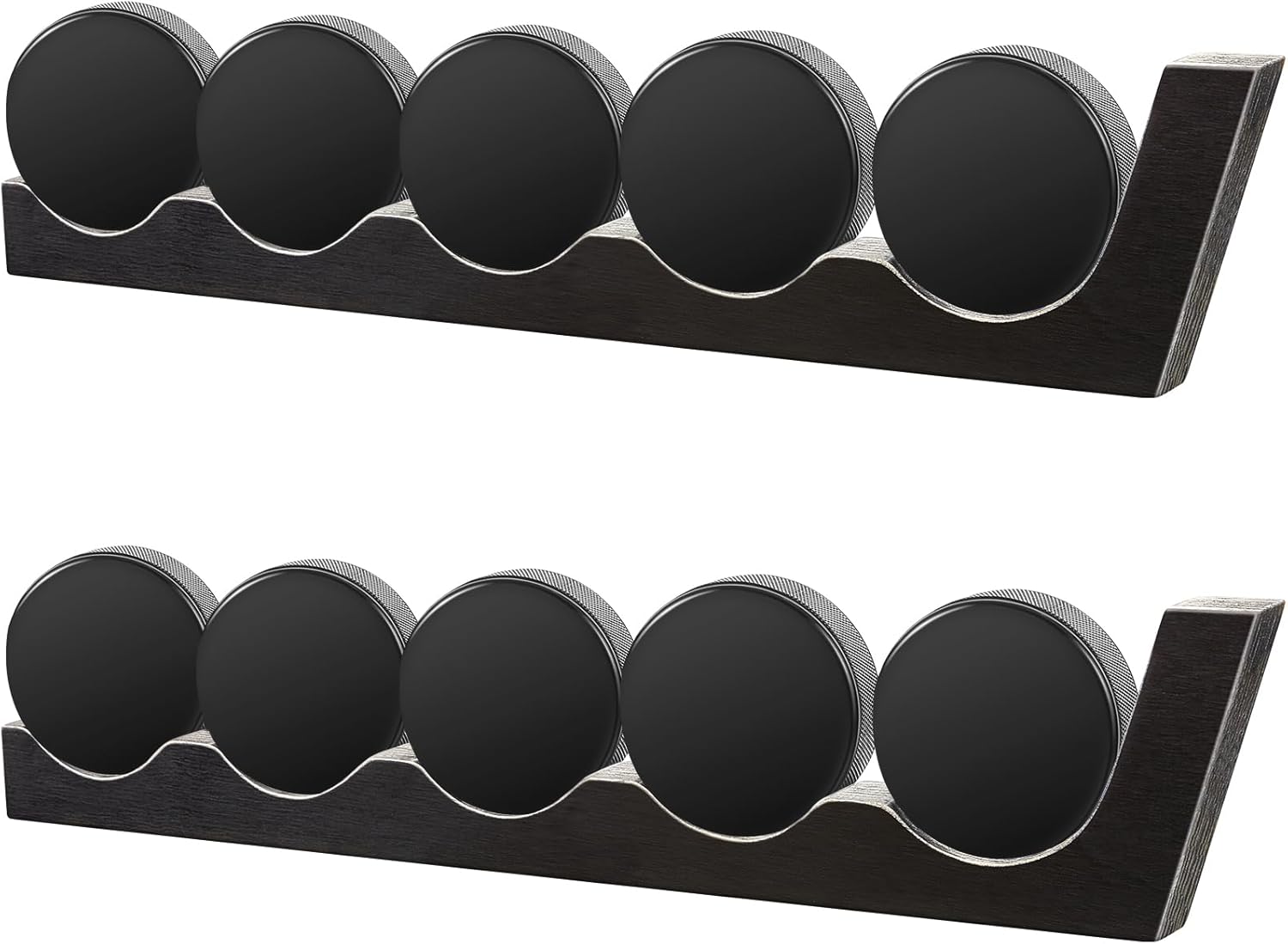 2 Pcs Wooden Hockey Puck Display Shelf Wall Mount - Wood Rack Holder for Players Team Gifts, Living Room Storage Decoration Accessories (Black, Fresh Design)