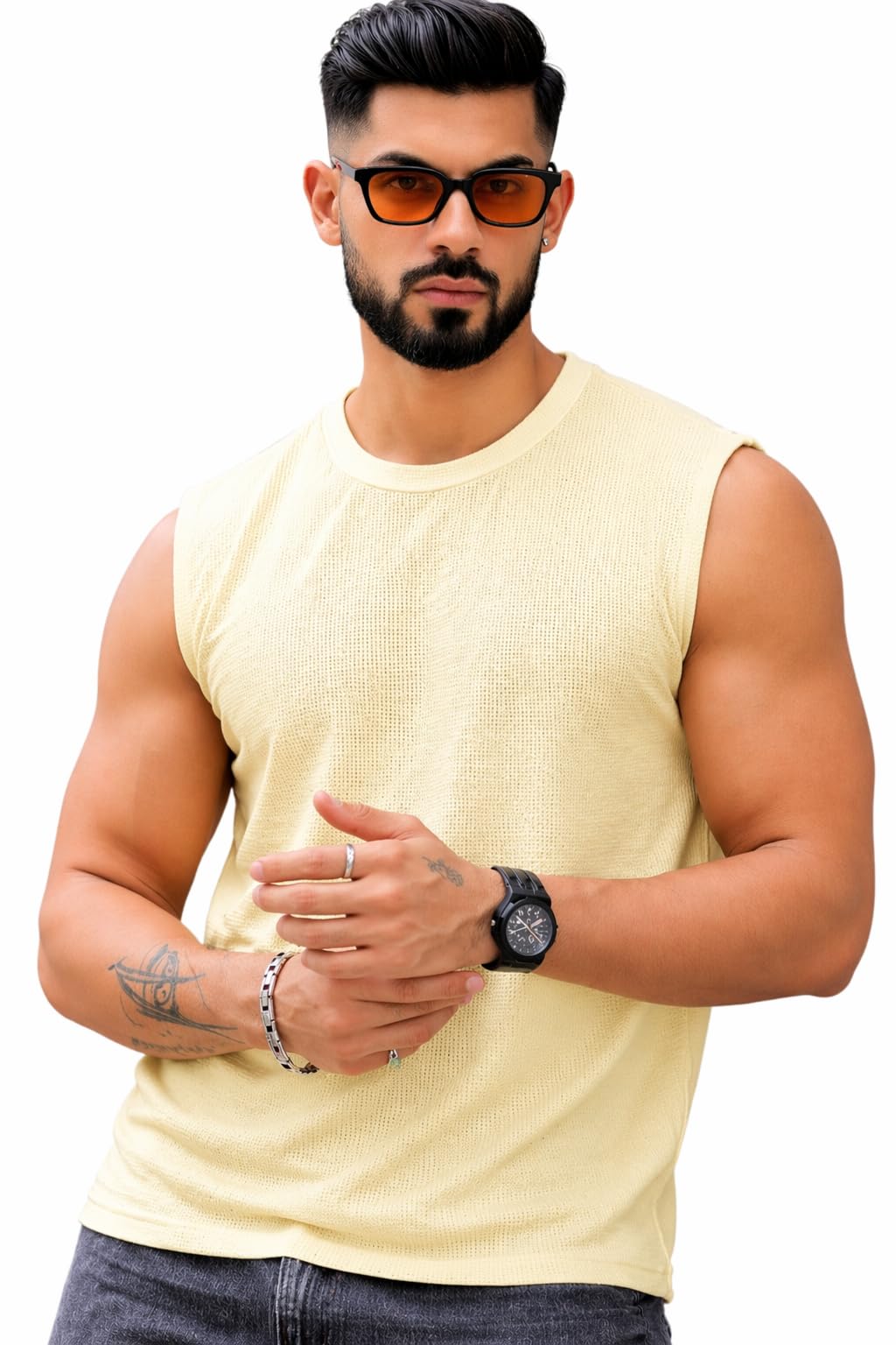 Men’s Cotton Sleeveless T-Shirt | Solid Brown Casual Tank Top | Comfortable Summer Wear-image-12
