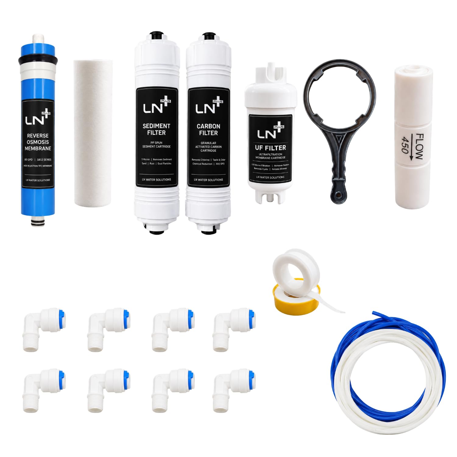 Complete 80 GPD RO Water Purifier Service Kit with RO Membrane, Sediment Filter, Carbon Filter, UF Membrane, Flow Restrictor, RO Pipe & Installation Accessories-image-32