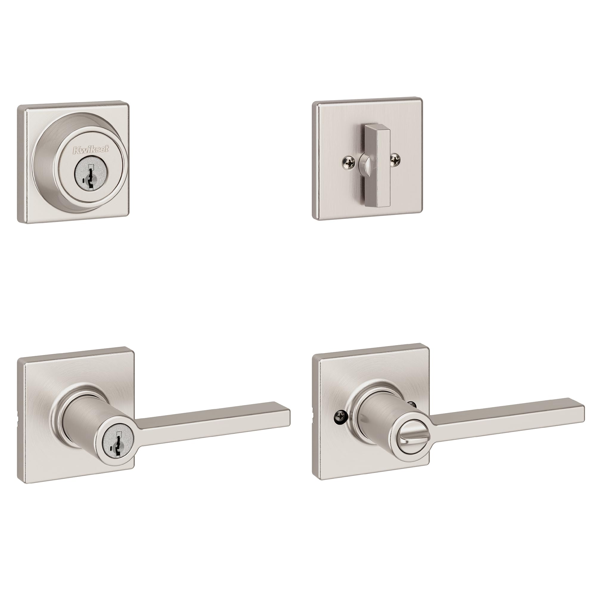 Kwikset Casey Front Door Lock Handle and Deadbolt Set, Satin Nickel