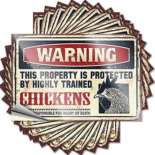 Lot de 10 autocollants amusants pour pare-chocs avec inscription « Warning This Property is Protected by A Highly Trained Chicken » (12 x 18 cm)