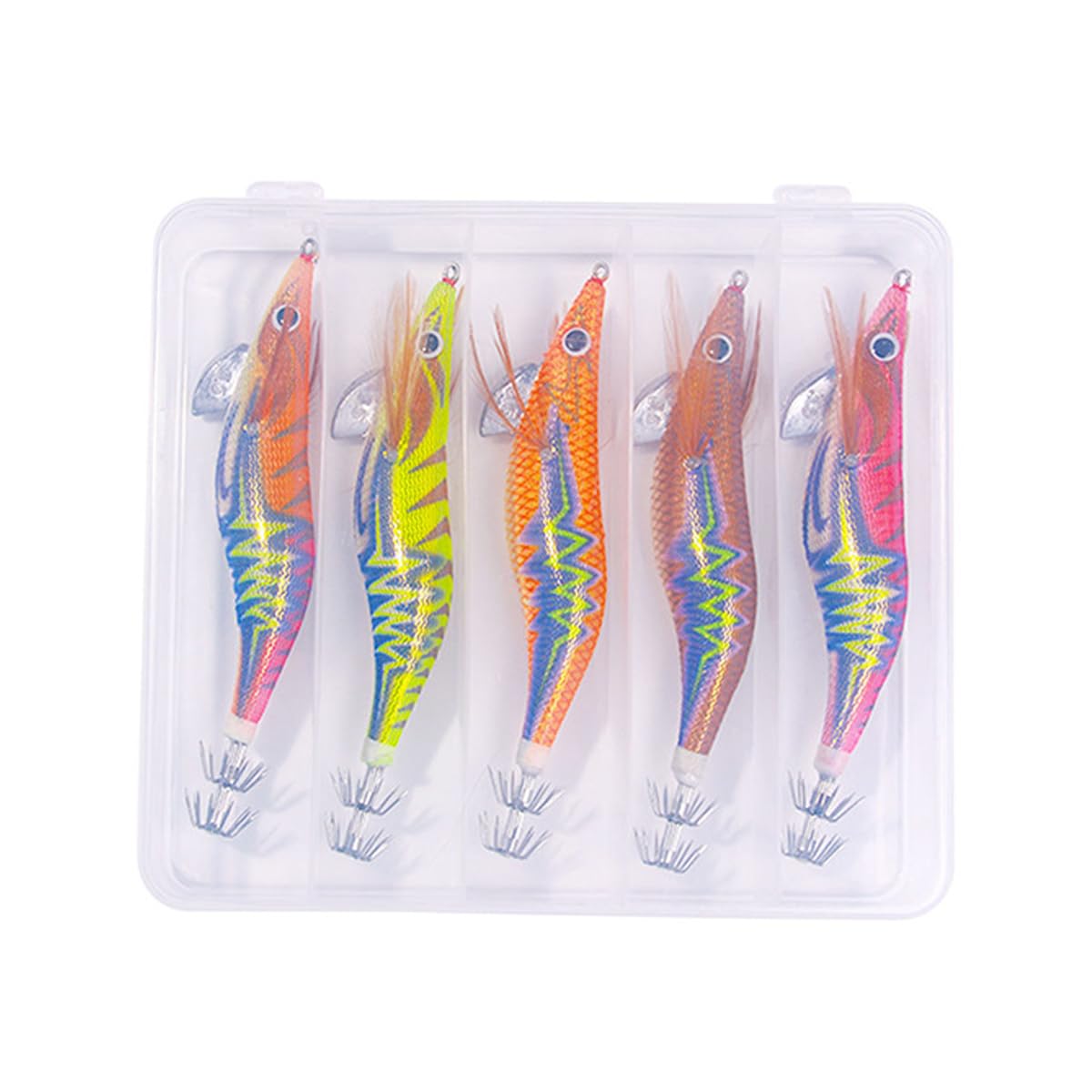FOLANDO 5PCS Fishing Lure Set, Luminous Squid Jig Shrimp Lure Artificial Baits Kit for Sea Fish