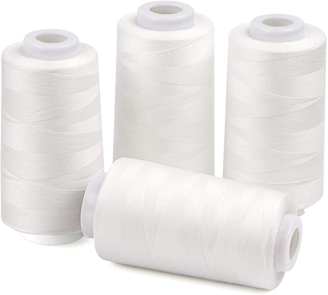 ilauke 4 Kone Overlock Thread Sewing Thread 40/2 3000 Yard (2743 Metres) 100% Polyester Thread for Overlock Sewing Machines White