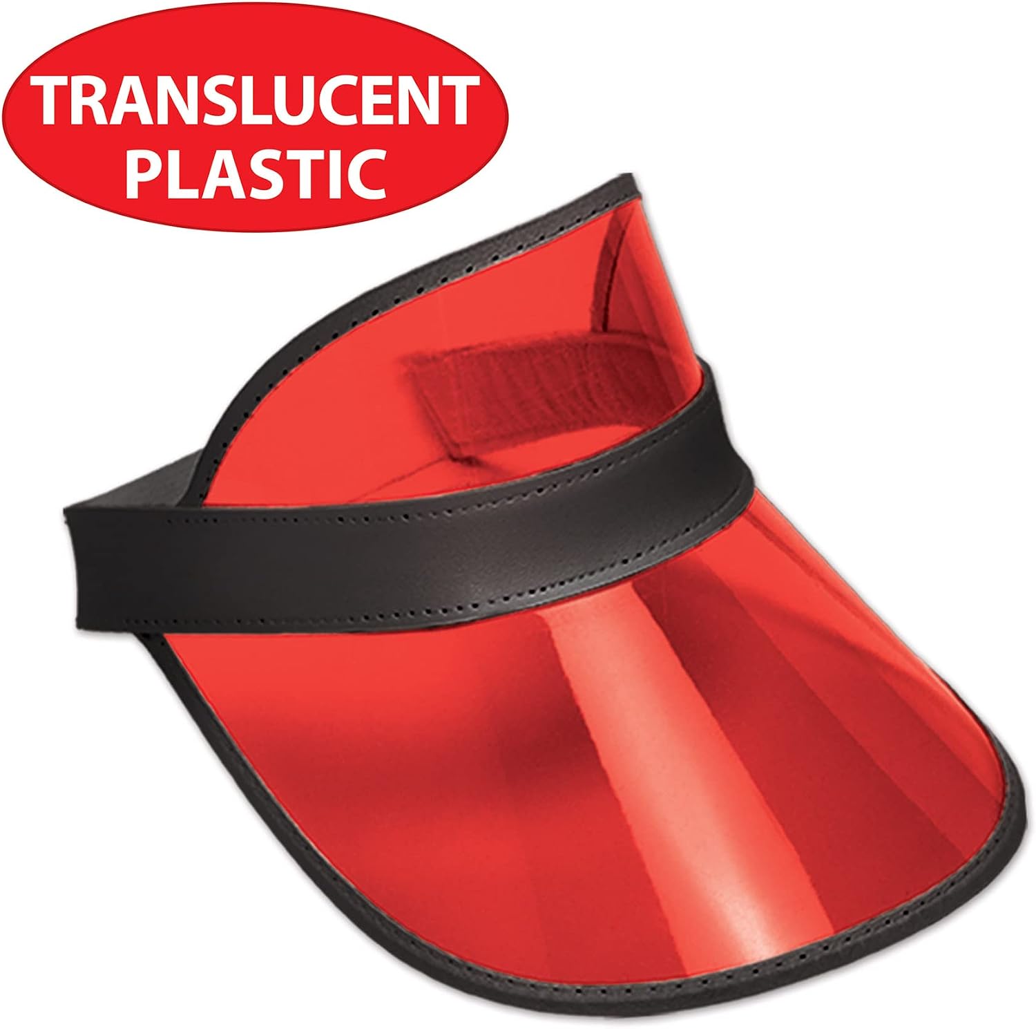 Beistle Clear Red Dealer’s Visors – 12 Pack, Transparent Plastic Sun Visors with Black Band, Lightweight Headwear for Events, Casino Themed Celebrations & Group Activities, One Size Fits Most Adults
