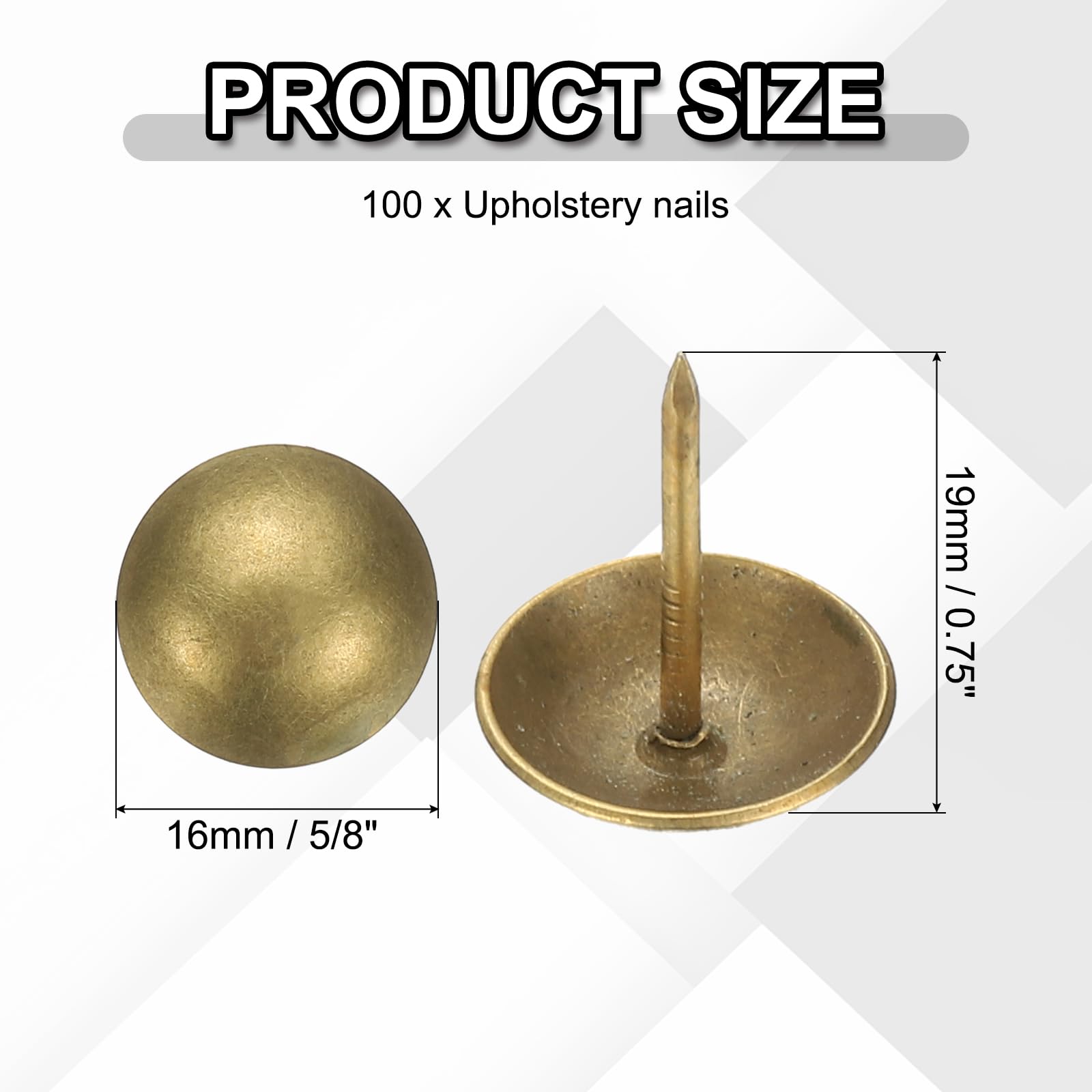 PATIKIL 100 Pcs Upholstery Tacks 0.75" x 5/8" Head Dia Vintage Thumb Nails Pins Round Head Metal Push Tack Pin for DIY Furniture Sofa Chair Decor - Image 2