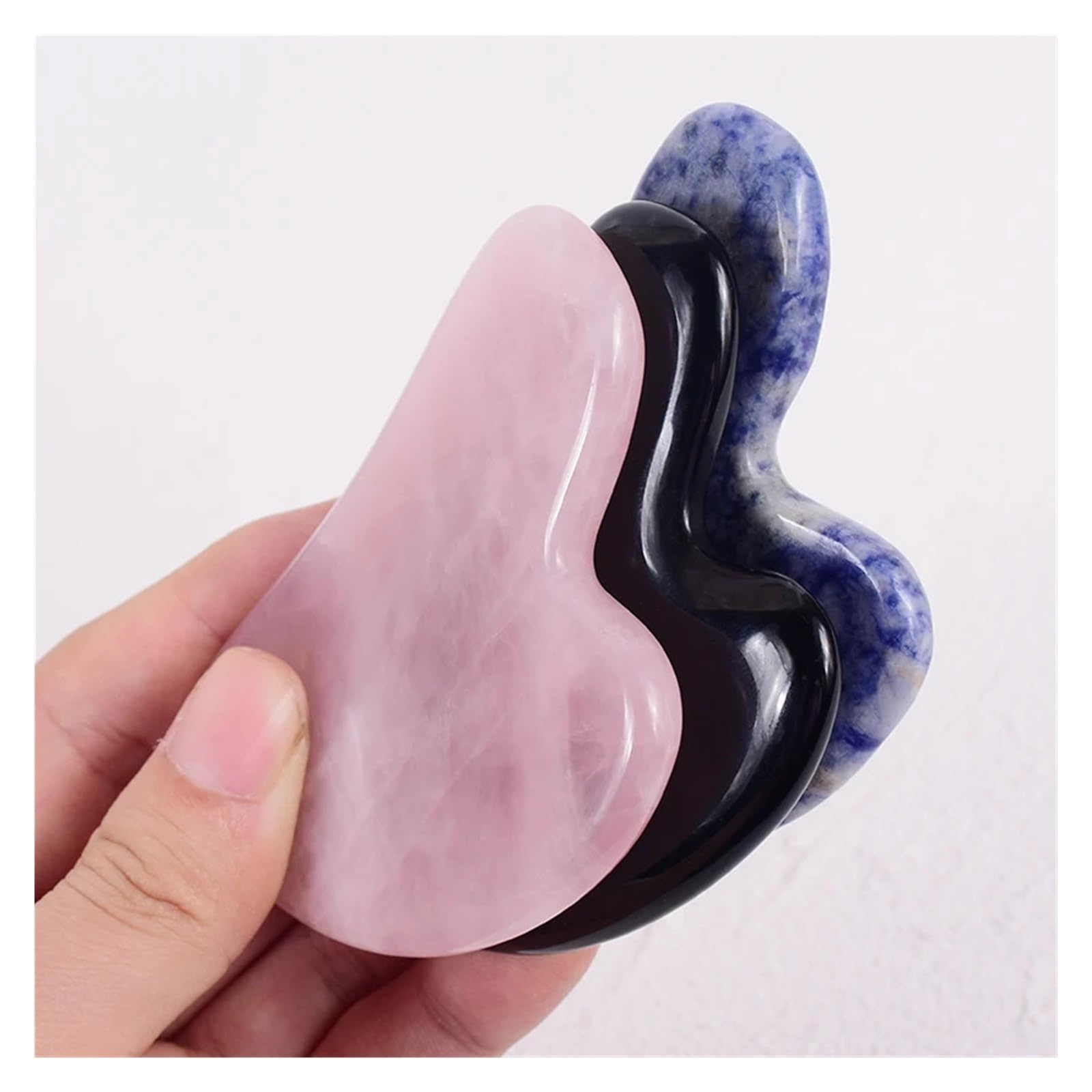 Natürliches Jade-Gua-Sha-Schaber-Massagegerät, Rosenquarz-Guasha-Massagebrett, Facelifting, schlanker Gouache-Schaber, Schabplatte(Natural Black)