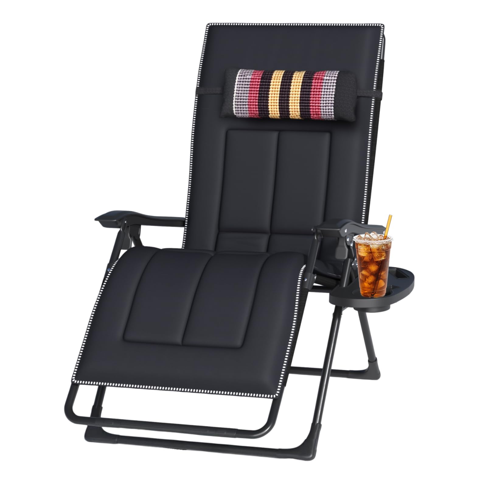 Chaise Longue Jardin Extérieur, Chaise Longue Pliante avec Appui-tête et Porte-Gobelet, Chaises Longues Jardin Extérieur, Transat Pliant pour Balcon, Terrasse, Patio, Bande avec Coussin