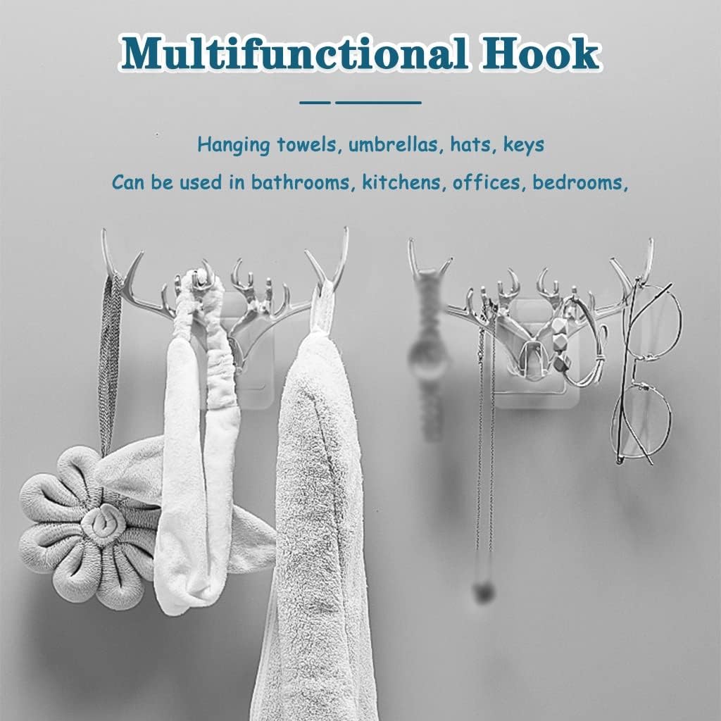 Wall Hook，Door Hook, Wall Hooks Wall Hooks for Hanging White Solid Color Deer Head Sticky Hook, European Style Wall Decoration, Ladies Jewelry Storage Rack, Multipurpose Utility Hook(White)