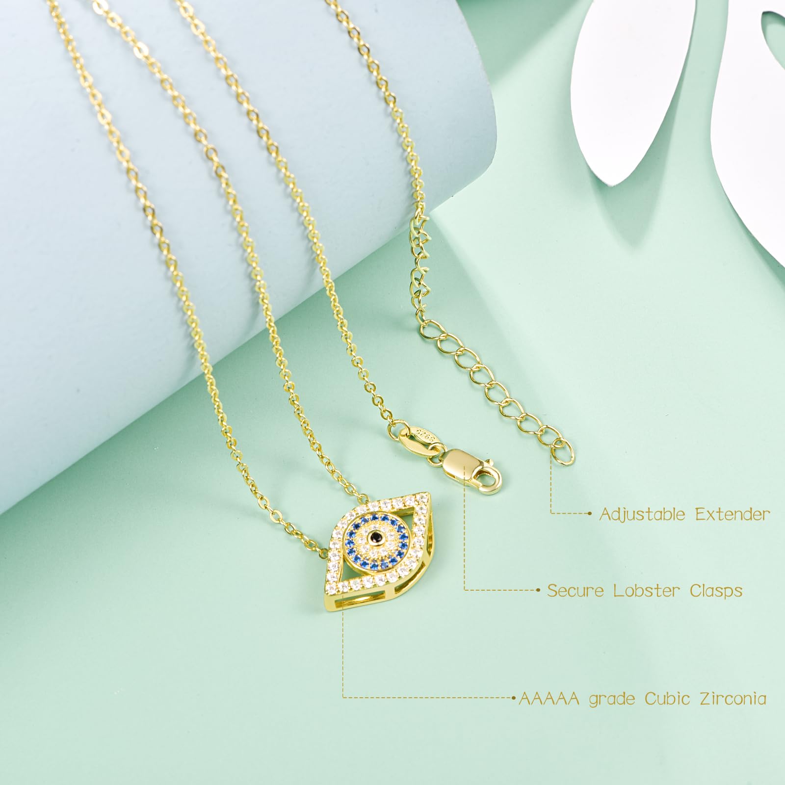 AENEAS Collar de mal de ojo para mujer, collar de plata de ley chapado en oro, joyería de moda Ojo Turco, regalos para mujeres y esposas