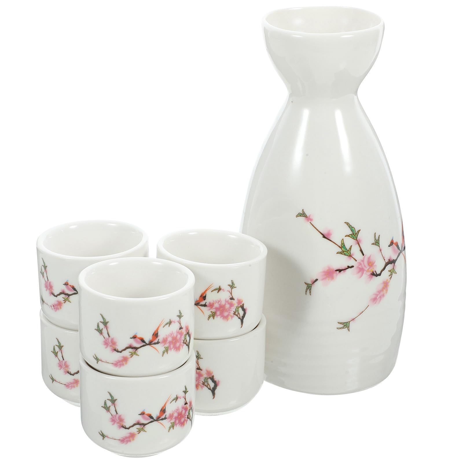 Gatuida Set 7 Pezzi Tradizionale Pentola per Sakè e Tazze in Ceramica Giapponese, Bollitore Collo Stretto e Bocca Larga, Resistente e Lavabile in Lavastoviglie, per Degustazione Sakè